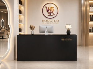 Modern Black Salon <b>Reception</b> Desk Custom Logo Front <b>Counter</b> for Beauty Salon Furniture - Product Image 1