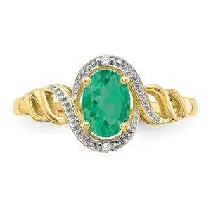 Fashion Solid 14k Yellow Gold Simulated Emerald Diamond Ring May Emerald Diamond Ring