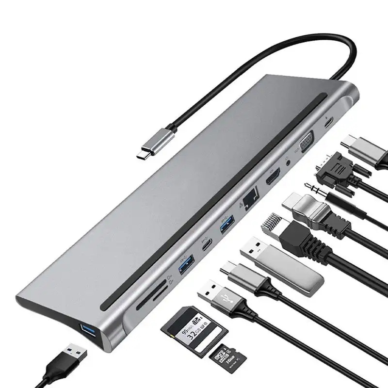 Hub USB C 11in1 con 4K HDTV USB3.0 lettore di schede SD/TF VGA Rj45 Ethernet 3.5mm Audio e USB C PD tipo-c Dock adattatore per MacBook