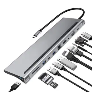 11in1USB Cハブ (4K HDTV USB3.0 SD/TFカードリーダー付き) VGARj45イーサネット3.5mmオーディオおよびMacBook用USB C PDType-Cアダプタードック