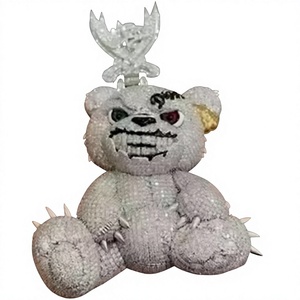 Pendentif en argent 925 Furry Bear avec couronne en cristal et pointes, style jouet en peluche gris - Product Image 1