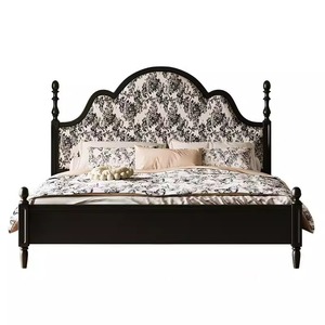 <span class=keywords><strong>Letto</strong></span> <span class=keywords><strong>Matrimoniale</strong></span> Retrò Francese in Stile Europeo, Nero, in Legno Massello, Imbottito in <span class=keywords><strong>Tessuto</strong></span>, Minimalista, Stile Metà Secolo - Product Image 5