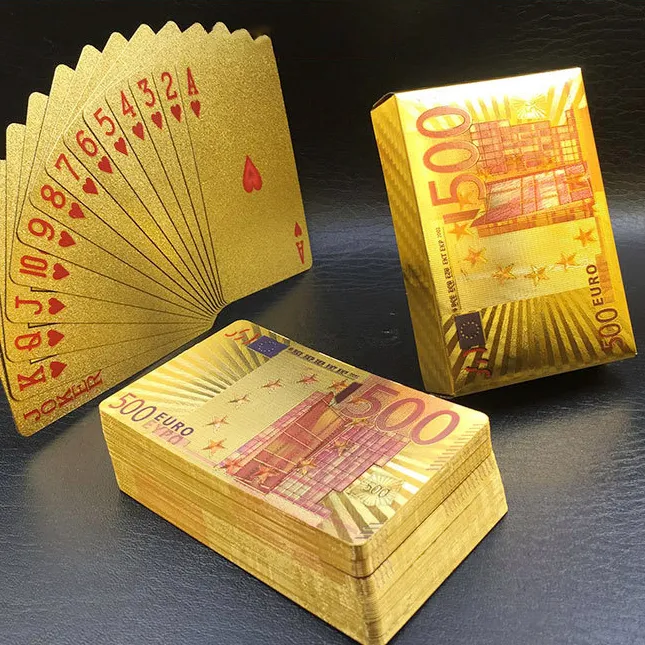 Venda por atacado de cartas de jogo de plástico banhado a ouro 24K para presente, cartas de jogo de plástico para publicidade, Taiwan