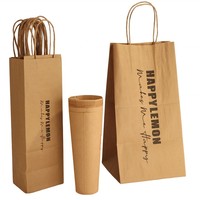 Sacs en papier kraft personnalisés avec logo, pour emporter des aliments et du café, avec poignées torsadées, plusieurs tailles