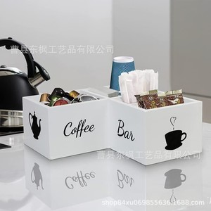 Caja de almacenamiento para barra de café, organizador de escritorio de madera con múltiples compartimentos para bolsitas de té, cápsulas de café y artículos esenciales de cocina - Product Image 3