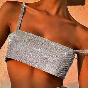 Tenues de soirée, débardeur Sexy à paillettes, hauts courts pour femmes, <span class=keywords><strong>maille</strong></span> diamant cristal danse Chic, gilets scintillants <span class=keywords><strong>Femme</strong></span> grille soutien-gorge - Product Image 3