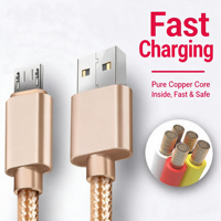 Câble de charge micro USB tressé en nylon en gros, charge rapide 3A avec conducteur en cuivre pur pour téléphone portable, batterie externe, haut-parleur, 3M