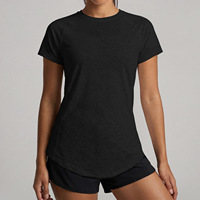 T-shirt de yoga ample à manches courtes et col rond en soie glacée jacquard ajouré, respirant, séchage rapide, extensible dans les quatre sens, idéal pour l'été