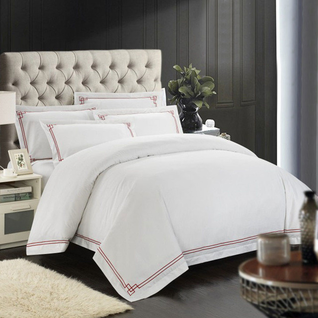 Custom 100% Cotton Luxury Hotel Bedding Sets 4pcs White Bed Sheets 250/300/400/600/1000 Thread Count Woven Quality Grade