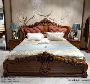 Cama Matrimonial King Size de Lujo Clásico Europeo para Dormitorio de Villa, de Madera Maciza con Cuero Genuino, Almacenamiento y Enchufe, Duradera, 1 Cama - Product Image 5