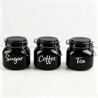 Ensemble de 3 pots en verre blanc et noir de 780 ml avec couvercle et inscription dorée rose, très vendus