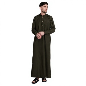 Hot Selling <b>Men's</b> Casual <b>Thobe</b>/Thawb Islamic Abaya Breathable Lightweight Cotton Ankle Length Long Sleeves - Product Image 1