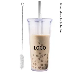 20 Oz 650ml Double Wall Cup Tumbler With Lid Plastic Cool 95mm Custom Reusable Boba Cup With Straw