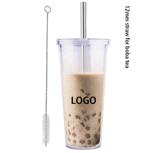 16oz 500ml 20 oz 650ml Double Wall Tumbler with Lid Bubble Tea Cups Plastic Cool 95mm Custom logo Reusable Boba Cup with Straw
