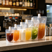Pochettes souples transparentes recyclables avec bec verseur, imprimées en héliogravure, en PA+PE/PET+PE, de 50 ml à 500 ml, pour boissons, lait et jus