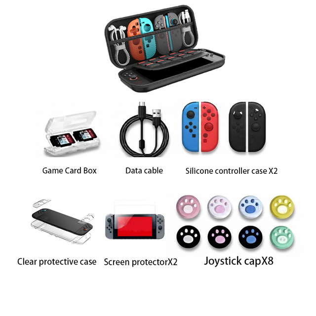 10 in 1 Game Controller Bundle Include Leather Console Carrying case Transparent Protective case Game Accessories for Switch