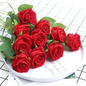 Usine en vrac en gros personnalisé Offre Spéciale artificielle unique velours rose multicolore vraie touche rose fleur décorative
