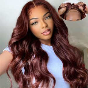 שיער auburn קופר שיער חום אדמדם תחרה חזית פאות מוכן ללכת #4 צבע גוף גל 4x7 סגירת תחרה - Product Image 2