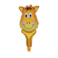 Mini ballon en aluminium à motif de dessin animé avec support tête d'animal, petit cadeau à tenir à la main