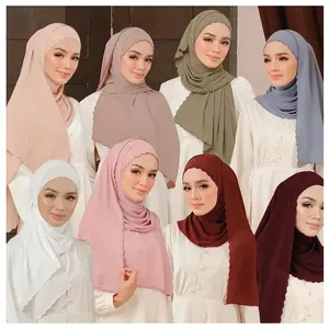 高品质穆斯林定制苏兰雪纺优质刺绣披肩头巾配扇贝土东马来西亚围巾
