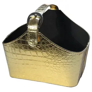 LG7108D strap azier fähiger goldener PU-Leder korb mit Griff/Lebensmittel korb für Süßigkeiten, Schokoladen-/Picknick-Aufbewahrung organisator