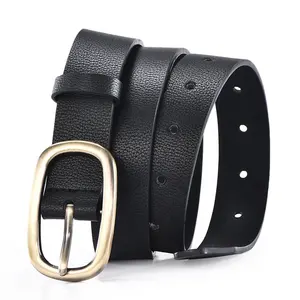 Guangzhou Directly Sales Black Plain Belt With Gold Oval Buckle Medium