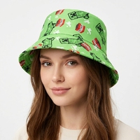 Casquette Bob Personnalisée avec Impression Pixel Art Vert Néon Motif Gamer Été Unisexe Streetwear Vente en Gros Logo Brodé
