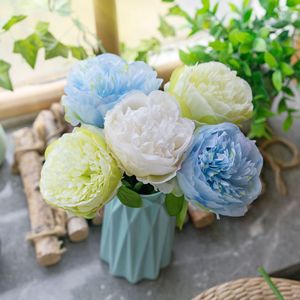 CallaFloral Ramo de Peonías Artificiales Blanco Azul Verde Tela de Pan Tejida Decoración para Bodas y Hogar - Product Image 1