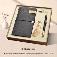Set de Regalo Empresarial de Lujo: Cuaderno con Cubierta de Cuero, Bolígrafo de Madera Maciza y Marcapáginas con Borla de Latón, Kit con Logotipo Personalizado