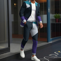 Mode masculine, luxe britannique, affaires et loisirs, veste à imprimé géométrique bicolore, ensemble deux pièces pantalon long