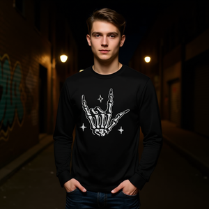 Camiseta de manga larga con diseño de mano de esqueleto, color negro, unisex, informal - Product Image 3