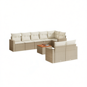 Conjunto de Sofás Modulares de Ratán Beige para Jardín, Muebles de Exterior Cómodos, Diseño Contemporáneo, Cojines de Espuma de Alta Densidad - Product Image 1
