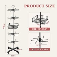 Présentoir rotatif en métal à 5 niveaux pour le commerce de détail, avec paniers en fil métallique et roulettes, support pivotant durable pour chouchous, chaussettes et bijoux