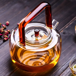 Pot kopi tahan panas gagang kaca merah Infuser kaca aman kompor 650ml kualitas tinggi - Product Image 4