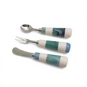 Wedding Black Cutlery Set Portugal Color PVD Stainless Steel with resin Handle Silver Flatware Set of 3 - Product Image 1