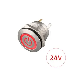 Momentary flat round head ring illumination power symbol small push 19mm metal switch button led 24v