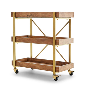 <span class=keywords><strong>Chariot</strong></span> de <span class=keywords><strong>bar</strong></span> mobile de luxe en <span class=keywords><strong>bois</strong></span> et or clair pour boissons, café, snacks et champagne, idéal pour l'extérieur et le style rustique - Product Image 6