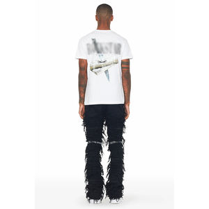 Pantalones Vaqueros de Diseñador Rectos, Estilo Urbano, con Lavado a la Piedra Negro, Rotos, Desgastados, Bordados con Letras, Hechos a Medida - Product Image 4