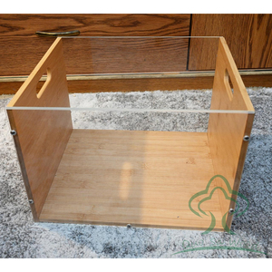 Boîtes de rangement suspendues en bambou, bacs de classement, organiseur de dossiers en acrylique transparent avec poignée pour bureau à domicile - Product Image 4