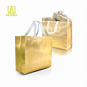 Customized Gold Silver Fabric Packaging Reusable Carrier Shopping Pp Metallic Non Woven Tote <b>Bag</b> With Logo - Product Image 2