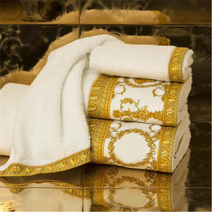 Juego de Toallas de Baño de Lujo Estilo Barroco, 100% Algodón, 60*100cm, Blancas y Doradas, Toallas de Mano y Cara, 600gsm, para Hotel y Hogar - Product Image 1