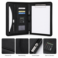 Portafolio de Cuero A4 con Cierre y Asa, Calculadora, Portapapeles, Bolsa de Documentos de Cuero PU Encerado Premium para Reuniones, con Logotipo Personalizado