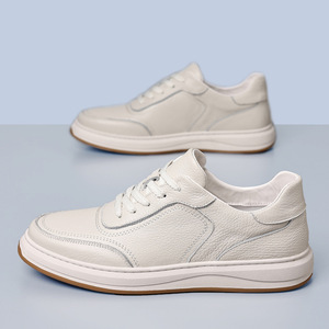Zapatos de Skate de Cuero Blanco para Hombre, Tacón Medio, Suela de Goma Transpirable, Uso Diario - Product Image 1