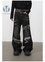 Vente en gros d'usine, jeans pour hommes personnalisés, style streetwear, patchwork et effet déchiré, pantalon homme