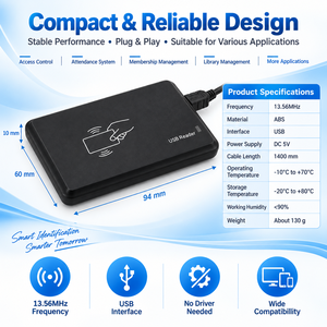 Lector RFID USB de 13,56 MHz, lector de tarjetas inteligentes sin contacto, lectura rápida sin contacto para control de acceso y gestión de asistencia - Product Image 3