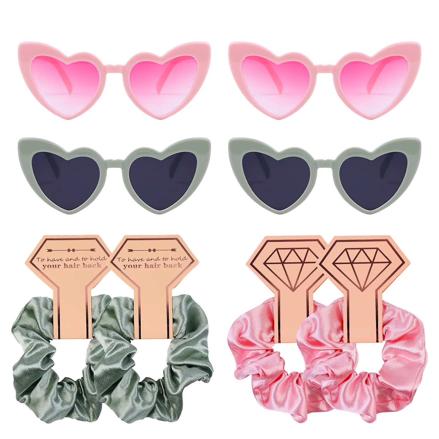Silk Bridesmaid Scrunchies Bachelorette Hair Ties Bridal Shower Gifts Pink Green Heart Sunglasses Wedding Party Favors
