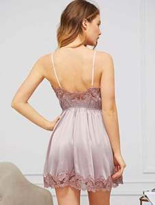 SFY8802 Lingerie sexy pour femmes, robe de nuit en soie à col en V profond, robe d'été pour femmes, robe de nuit en dentelle, vêtements de nuit, babydoll, nuisette en satin H - Product Image 6