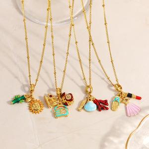 Kalung Liontin Berlapis Emas 18K dengan Berbagai Gaya Ransel Burung, Kerajinan Tetesan Minyak Baja Anti Karat Matahari dan Bulan, DIY - Product Image 1