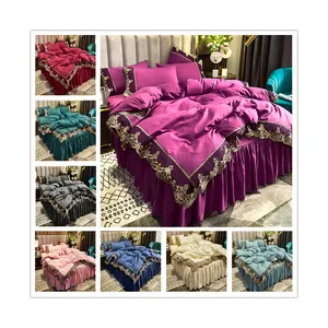 Modisches Spitzen-Bettrock-Set Mädchen hautfreundliche Spitzen-Bettbezug Bettdecke Decken billige Großhandel