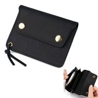 Dompet Pria FSW459 Model Kancing Baru, Dompet Kartu Uang Vintage Solid, Dompet Tipis Lapisan Atas Sederhana untuk Remaja